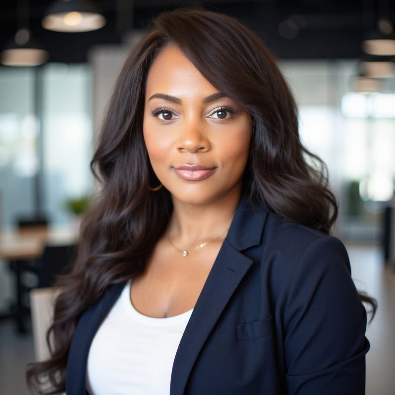 Dalva Franklin in a navy blazer in an office